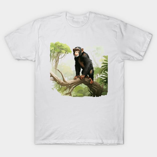 Cute Chimpanzee In Jungle T-Shirt by zooleisurelife